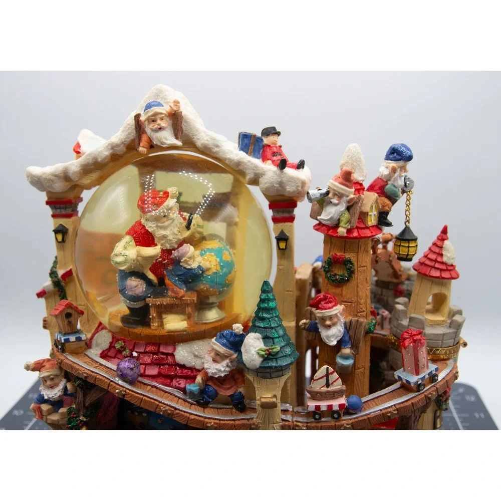 Vintage Santa‎ Claus Workshop Musical Snow Globe Elf Village Castle Train 9in